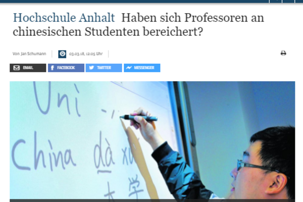 Artikel Mitteldeutsche Zeitung zur möglichen Veruntreuung von Studiengebühren ausländischer Studierenden.