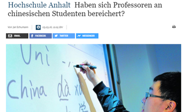 Artikel Mitteldeutsche Zeitung zur möglichen Veruntreuung von Studiengebühren ausländischer Studierenden.