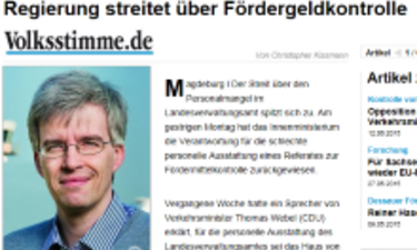 Screenshot (geändert) Artikel Volksstimme Regierung streitet für Fördergeldkontrolle.