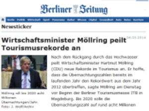 Titelzeile Berliner Zeitung - Möllring stellt Tourismuskonzept Sachsen-Anhalt vor.