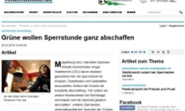 Screenshot volksstimme.de Artikel Grüne wollen Sperrstunde abschaffen.