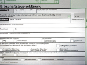Titelseite Erbschaftssteuererklärung.