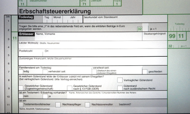 Titelseite Erbschaftssteuererklärung.