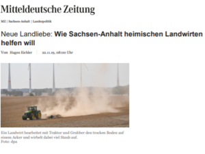 Screenshot Artikel MZ zur Landtagsdebatte, kein Verkauf von landwirtschaftlichen Flächen.