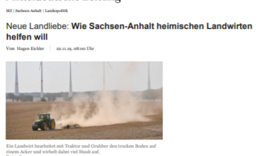 Screenshot Artikel MZ zur Landtagsdebatte, kein Verkauf von landwirtschaftlichen Flächen.