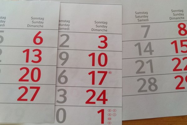 Kalender mit Sonntagen 