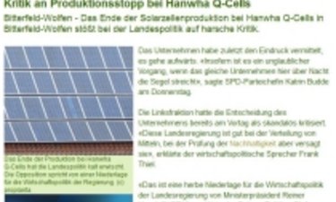 Screenshot Artikel Werksschließung Q-Cells.