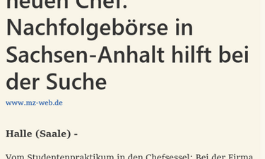 Screenshot MZ-Artikel zum Thema Unternehmensnachfolge.