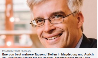 Screenshot Magdeburger News Artikel zum Stellenabbau bei Enercon.