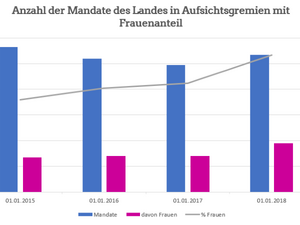 Diagramm zeigt absolut und in Prozenten den Anteil der durch Frauen besetzen Posten in den Gremien des Landes Sachsen-Anhalt.