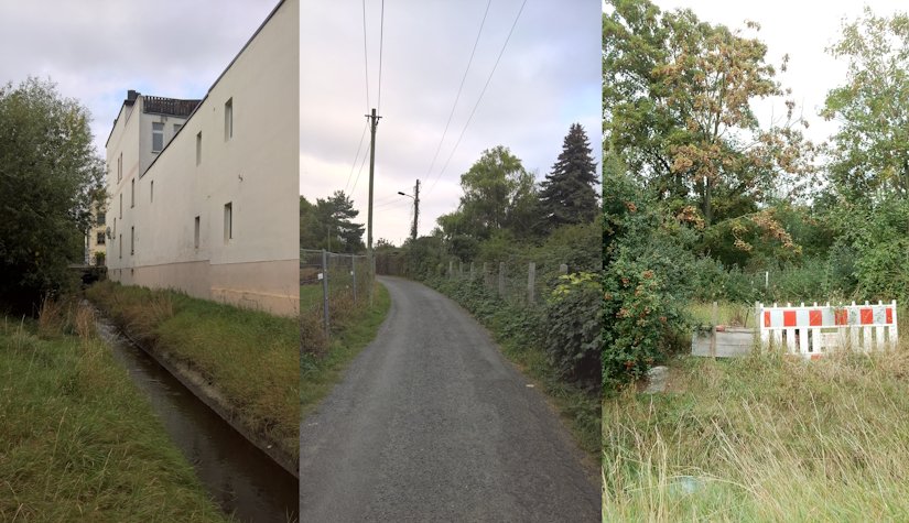 Salbke Gebäude an der Sülze | Kuhanger Standort Hochwasserschutztor | zukünftiger Standort Winkelschutzwand