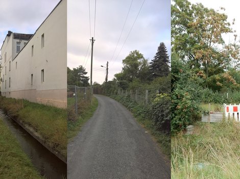 Salbke Gebäude an der Sülze | Kuhanger Standort Hochwasserschutztor | zukünftiger Standort Winkelschutzwand