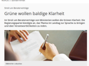 Screenshot Artikel MDR Grüne wollen baldige Klarheit.