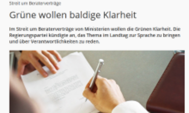 Screenshot Artikel MDR Grüne wollen baldige Klarheit.