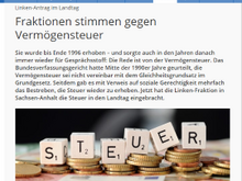 Screenshot Artikel MDR zum Antrag der Fraktion DIE LINKEN im Landtag zur Wiedereinführung der Vermögenssteuer.