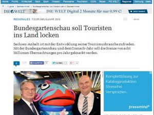 Sreenshot welt.de Artikel Tourismusentwicklung in Sachsen-Anhalt.