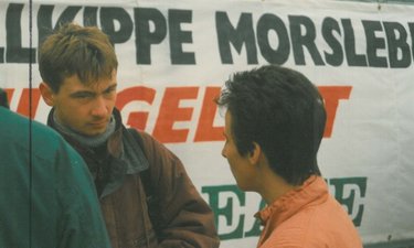 Die ehemalige Landtagsabgeordnete und spätere Umweltministerin im Pressegespräch in Morsleben, anlässlich der Greenpeace-Blockade des Endlagers. Foto: Archiv.