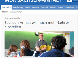 Screenshot Artikel MDR zur Finanzierung von mehr Lehrerinnen und Lehrern.