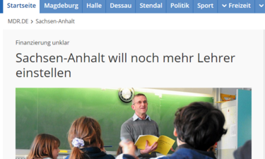 Screenshot Artikel MDR zur Finanzierung von mehr Lehrerinnen und Lehrern.