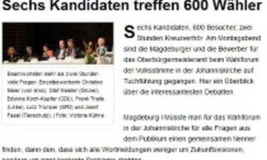 Screenshot Artikel volksstimme.de Wahlforum OB-Wahl in der Johanniskirche.